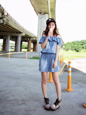 「愛洋裝（アイドレス）のアイテム（つなぎ/オールインワン）」を使った、IDRESS     愛洋裝さん（レディース・163cm）の春コーディネート