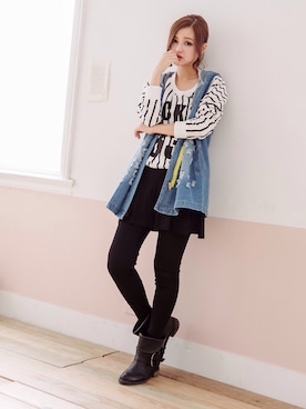 「丹寧」｜「アイテム（タンクトップ）」を使った、IDRESS     愛洋裝さん（レディース・163cm）の夏コーディネート