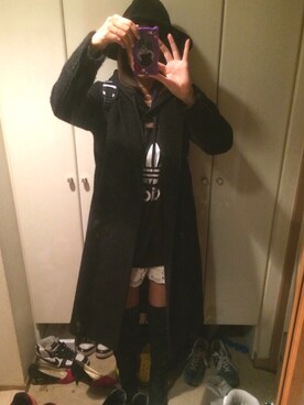 「MOUSSY（マウジー）のアイテム（チェスターコート、ブラック系）」を使った、かずみさん（レディース・170cm）の冬コーディネート