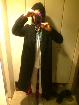 「MOUSSY（マウジー）のアイテム（チェスターコート、ブラック系）」を使った、かずみさん（レディース・170cm）の冬コーディネート