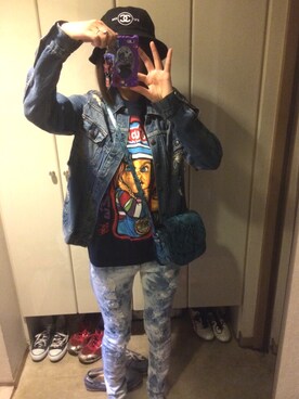 「MOUSSY（マウジー）のアイテム（デニムジャケット、ブルー系）」を使った、かずみさん（レディース・170cm）の冬コーディネート