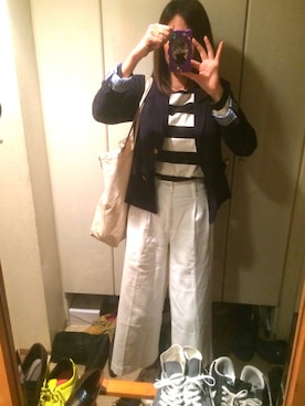 「UNIQLO（ユニクロ）のアイテム（テーラードジャケット、ブルー系）」を使った、かずみさん（レディース・170cm）の春コーディネート