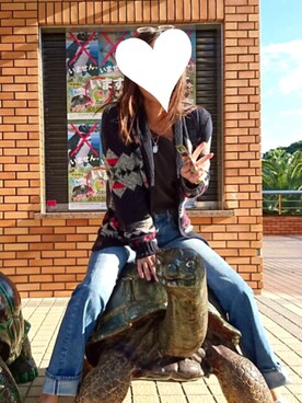 「American Eagle（アメリカンイーグル）のアイテム（カーディガン/ボレロ、ブルー系）」を使った、かずみさん（レディース・170cm）の秋コーディネート