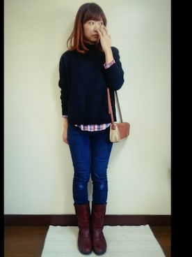 「黒ニット」｜Shinoさん（レディース・160cm）の秋コーディネート