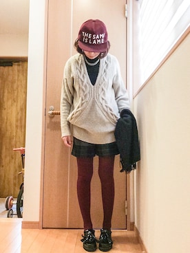 「黒タートルネック」｜「アイテム（その他シューズ）」を使った、もっさんさん（レディース・156cm）の冬コーディネート