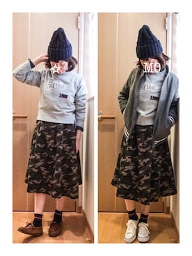 「ショート丈トップス」｜「アイテム（スタジャン）」を使った、もっさんさん（レディース・156cm）の冬コーディネート