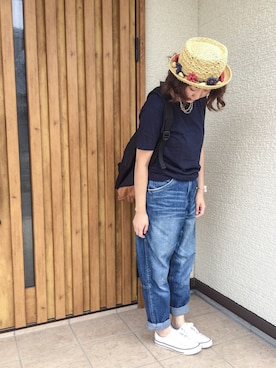 「白いスニーカー」｜「アイテム（アクセサリー）」を使った、もっさんさん（レディース・156cm）の夏コーディネート