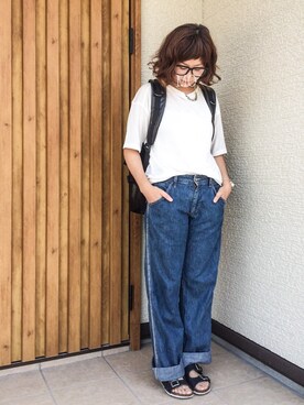 「shuca（シュカ）のアイテム（パンツ）」を使った、もっさんさん（レディース・156cm）の夏コーディネート