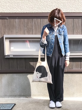 「ジージャン」｜「アイテム（つなぎ/オールインワン）」を使った、もっさんさん（レディース・156cm）の秋コーディネート