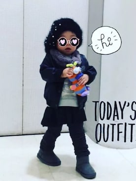「combimini（コンビミニ）のアイテム（スタジャン）」を使った、ましこさん（キッズ・80cm）の冬コーディネート