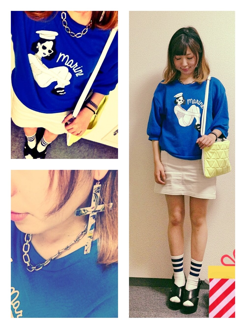 「きれいめカジュアル、スポーティー、ホワイトスカート、ブルー x ホワイト」｜「WEGOのmarine tee（スウェット、ブルー系）」を使った、ゆちゃさん（レディース・153cm）の夏コーディネートの1枚目の写真