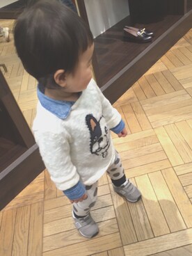 「babyGAP（babyGAP）のアイテム（シャツ/ブラウス、ブルー系）」を使った、Cocoさん（キッズ・90cm）の冬コーディネート
