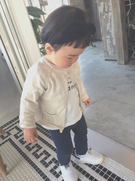 「ZARA KIDSのアイテム（カーディガン/ボレロ、ベージュ系）」を使った、Cocoさん（キッズ・90cm）の春コーディネート
