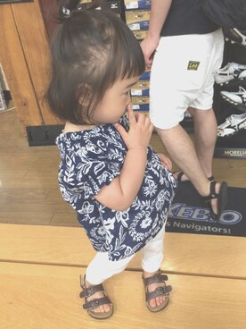 「babyGAP（babyGAP）のアイテム（シャツ/ブラウス、ブルー系）」を使った、Cocoさん（キッズ・90cm）の夏コーディネート