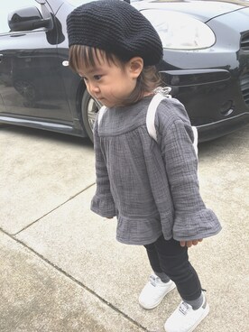 「ZARA KIDSのアイテム（シャツ/ブラウス、グレー系）」を使った、Cocoさん（キッズ・90cm）の秋コーディネート