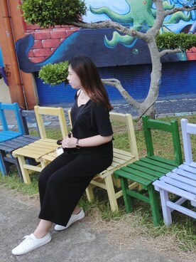 「Lulus（-）のアイテム（シューズ）」を使った、Shan Chouさん（レディース・160cm）の夏コーディネート