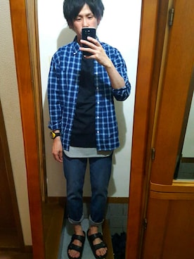 「チェックシャツ」｜「アイテム（タンクトップ）」を使った、てんぱーまさん（メンズ・171cm・20代）の夏コーディネート