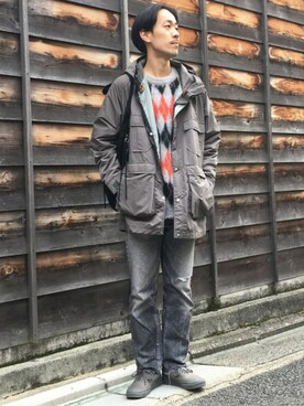 「UNUSED」｜「アイテム（マウンテンパーカー）」を使った、Keisuke Osukaさん（メンズ・175cm）の秋コーディネート