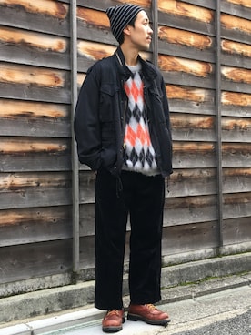 「UNUSED」｜「アイテム（ミリタリージャケット）」を使った、Keisuke Osukaさん（メンズ・175cm）の冬コーディネート