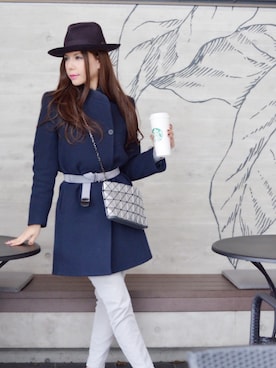 「Borsalino（ボルサリーノ）のアイテム（ハット、パープル系）」を使った、紫(MURASAKI)さん（レディース・167cm）の冬コーディネート