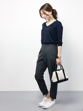 「IENA LA BOUCLE（イエナラブークル）のアイテム（ニット/セーター）」を使った、ぐっさんさん（レディース・166cm）の夏コーディネート