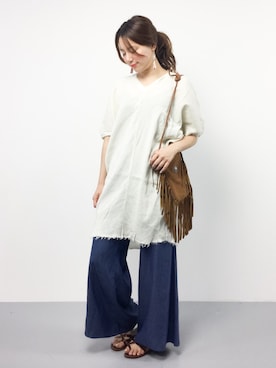 「BLACK CRANE（ブラッククレーン）のアイテム」を使った、ぐっさんさん（レディース・166cm）の夏コーディネート