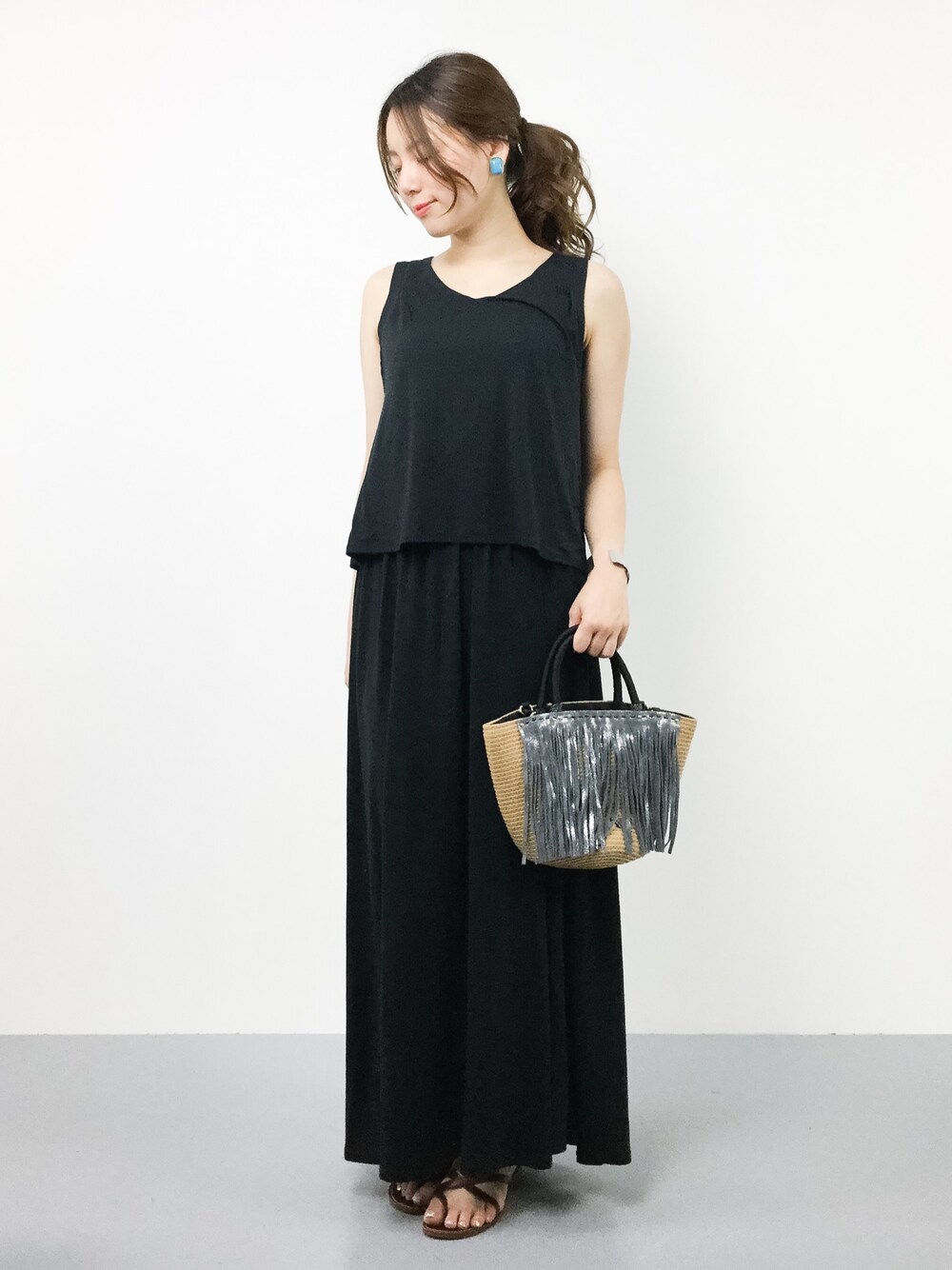 「BEAUTY&YOUTH UNITED ARROWSの【WEB限定】by ※∴レイヤードカットソーマキシワンピース -手洗い可能-（ワンピース、ブラック系）」を使った、ぐっさんさん（レディース・166cm）の夏コーディネートの1枚目の写真