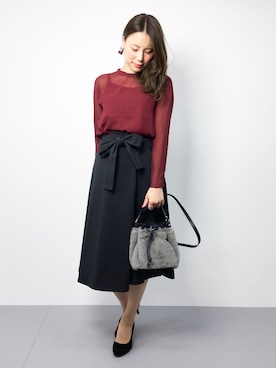 「KBF（ケイビーエフ）のKBF ウエストリボンフレアスカート（スカート）」を使った、ぐっさんさん（レディース・166cm）の秋コーディネート