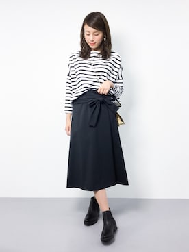 「KBF（ケイビーエフ）のKBF ウエストリボンフレアスカート（スカート）」を使った、ぐっさんさん（レディース・166cm）の秋コーディネート