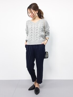 「SLOBE IENA（スローブイエナ）の3GG Vネックケーブルニット◆（ニット/セーター）」を使った、ぐっさんさん（レディース・166cm）の秋コーディネート