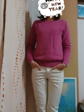 「ピンクニット」｜Elyさん（レディース・162cm）の冬コーディネート