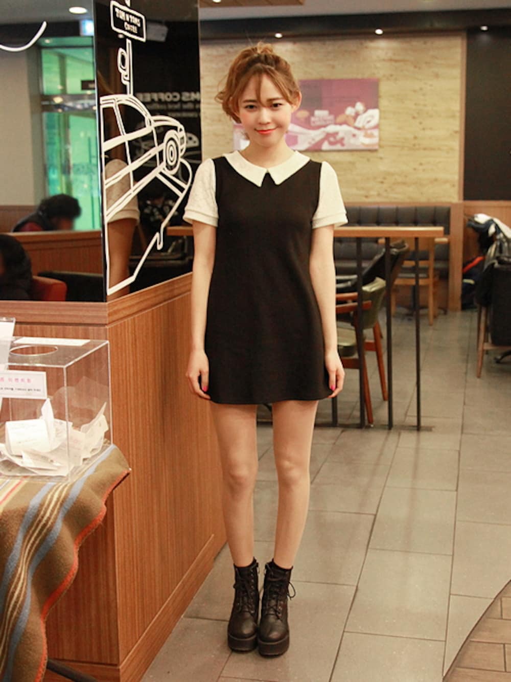 「ワンピース、 レディース、2014 春」｜「GOGOSINGのレースブラウス重ね着風ミニワンピース（ワンピース、ブラック系）」を使った、GOGOSINGさん（レディース・163cm）の春コーディネートの1枚目の写真