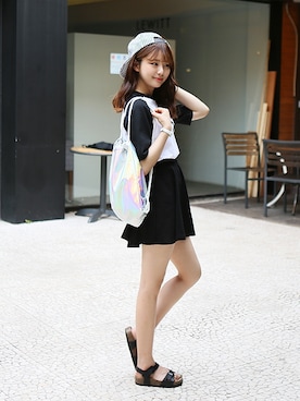 「 ロゴ入り」｜GOGOSINGさん（レディース・163cm）の夏コーディネート