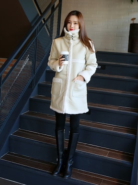「 ムートンコート」｜GOGOSINGさん（レディース・166cm）の冬コーディネート