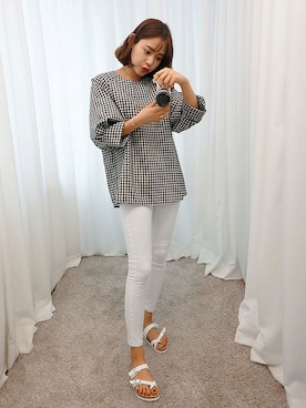 「ホワイトパンツ」｜GOGOSINGさん（レディース・163cm）の夏コーディネート