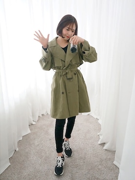 「アイテム（トレンチコート、グリーン系）」を使った、GOGOSINGさん（レディース・160cm）の秋コーディネート