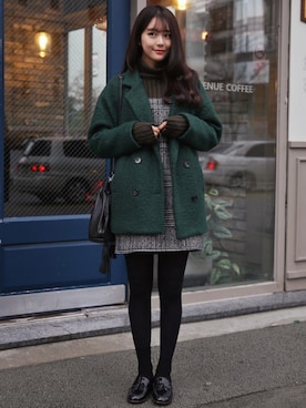 「アイテム（その他アウター、グリーン系）」を使った、GOGOSINGさん（レディース・163cm）の冬コーディネート