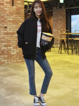 ブルゾンを使った 黒 のレディース人気ファッションコーディネート Wear