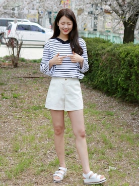 「ボーダーTシャツ」｜GOGOSINGさん（レディース・163cm）の春コーディネート