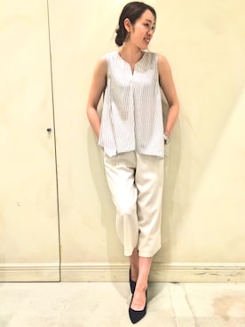 「ストライプ」｜「アイテム（アナログ腕時計）」を使った、A-yaさん（レディース・166cm）の夏コーディネート