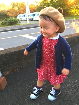 「1歳5ヶ月」｜「アイテム（ハンチング/ベレー帽）」を使った、mee-tanさん（キッズ・90cm）の秋コーディネート