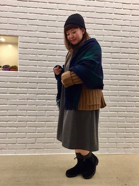 「AURALEE」｜「アイテム（ニットキャップ/ビーニー）」を使った、まつおひろみさん（レディース・155cm）の冬コーディネート