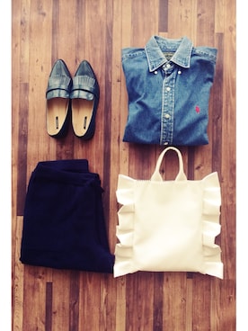 「アイテム（モカシン/デッキシューズ、グリーン系）」を使った、mi-coさん（レディース・165cm）の秋コーディネート