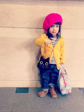 「ベレー帽（ハンチング/ベレー帽、ピンク系）」を使った、eriiι∞さん（キッズ）の秋コーディネート