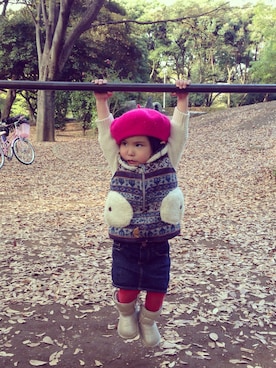 「ベレー帽（ハンチング/ベレー帽、ピンク系）」を使った、eriiι∞さん（キッズ）の秋コーディネート