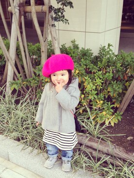 「ベレー帽（ハンチング/ベレー帽、ピンク系）」を使った、eriiι∞さん（キッズ）の冬コーディネート