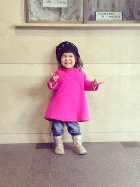 「Aラインコート（その他アウター、ピンク系）」を使った、eriiι∞さん（キッズ）の冬コーディネート