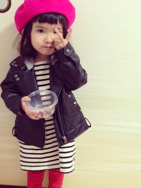 「ベレー帽（ハンチング/ベレー帽、ピンク系）」を使った、eriiι∞さん（キッズ）の冬コーディネート