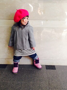「ベレー帽（ハンチング/ベレー帽、ピンク系）」を使った、eriiι∞さん（キッズ）の冬コーディネート