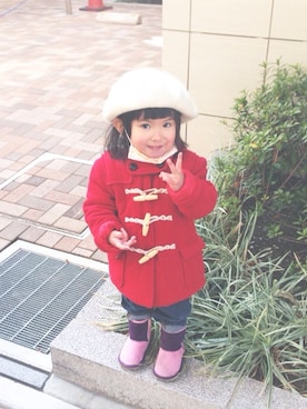 「B:MING by BEAMS（ビーミングバイビームス）のビーミング by ビームス / フリース ダッフル（その他アウター、レッド系）」を使った、eriiι∞さん（キッズ）の冬コーディネート